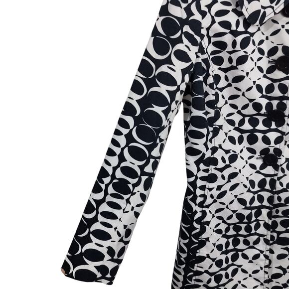 4090) Willi Smith Black Ivory Geo Print Spring Trench Coat Size Medium - Picture 3 of 10